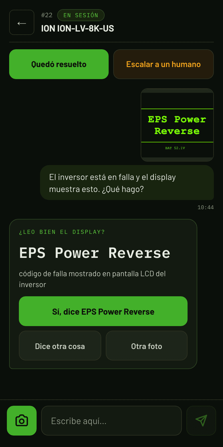 instalIA leyendo el display de un inversor y pidiendo confirmar los valores